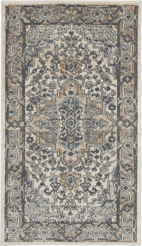 2' X 4' Ivory And Grey Oriental Non Skid Area Rug