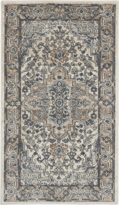 2' X 4' Ivory And Grey Oriental Non Skid Area Rug