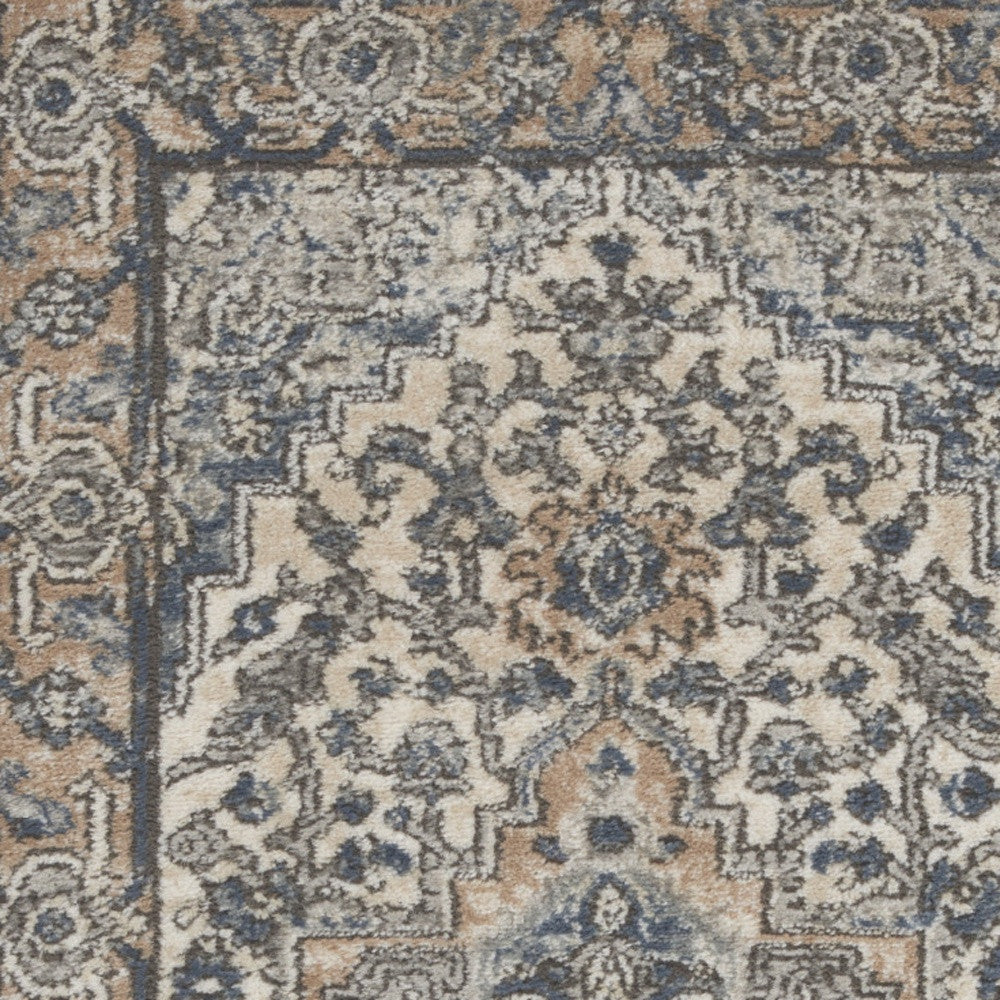 2' X 4' Ivory And Grey Oriental Non Skid Area Rug