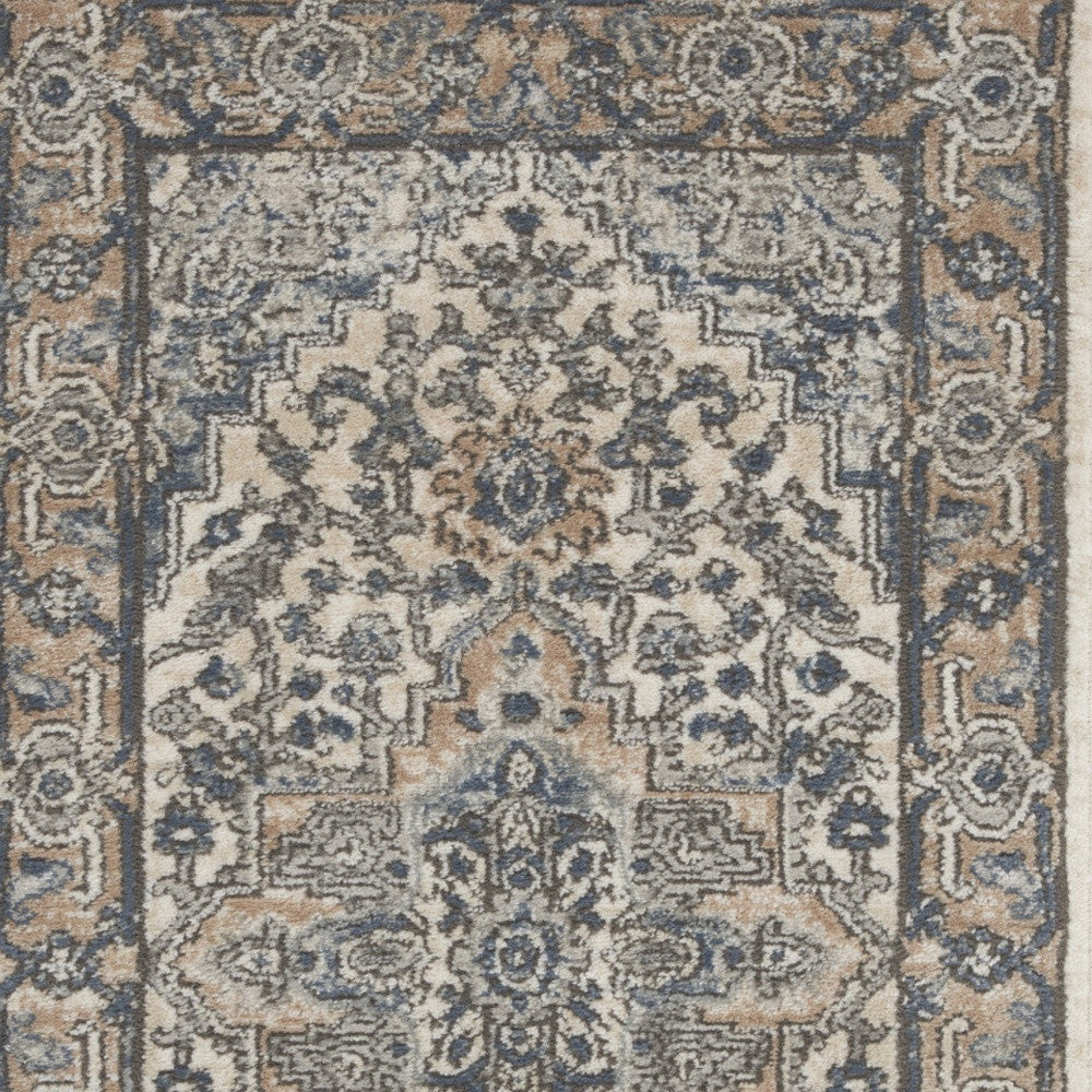 2' X 4' Ivory And Grey Oriental Non Skid Area Rug