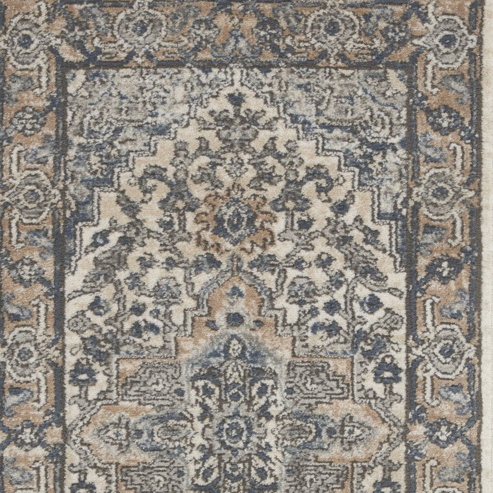 2' X 4' Ivory And Grey Oriental Non Skid Area Rug