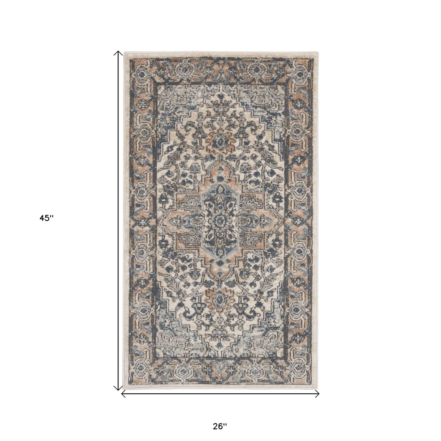 2' X 4' Ivory And Grey Oriental Non Skid Area Rug