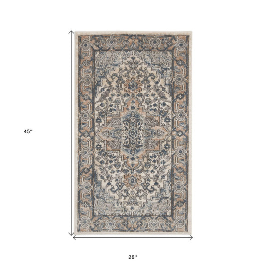 2' X 4' Ivory And Grey Oriental Non Skid Area Rug