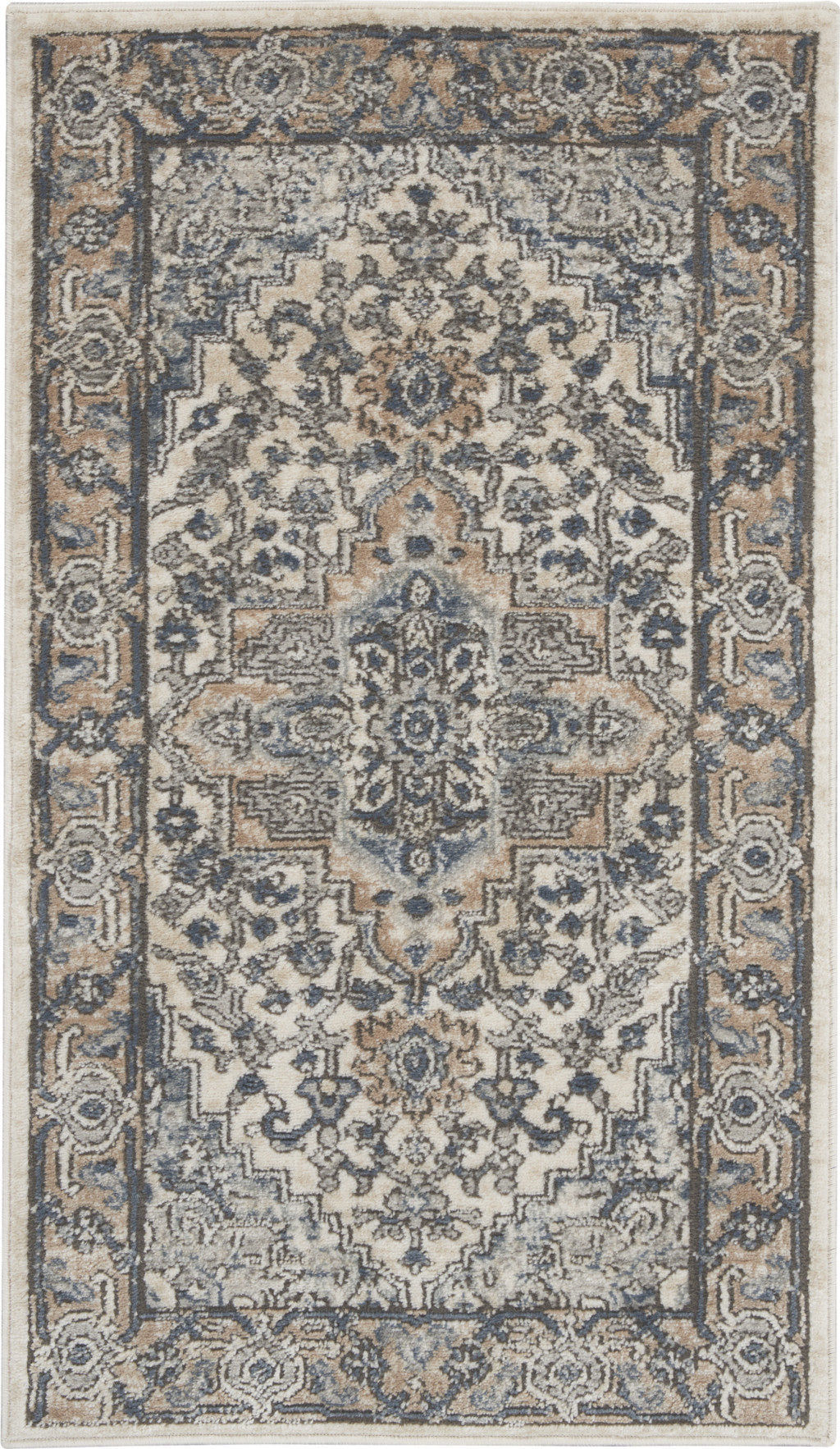 2' X 4' Ivory And Grey Oriental Non Skid Area Rug