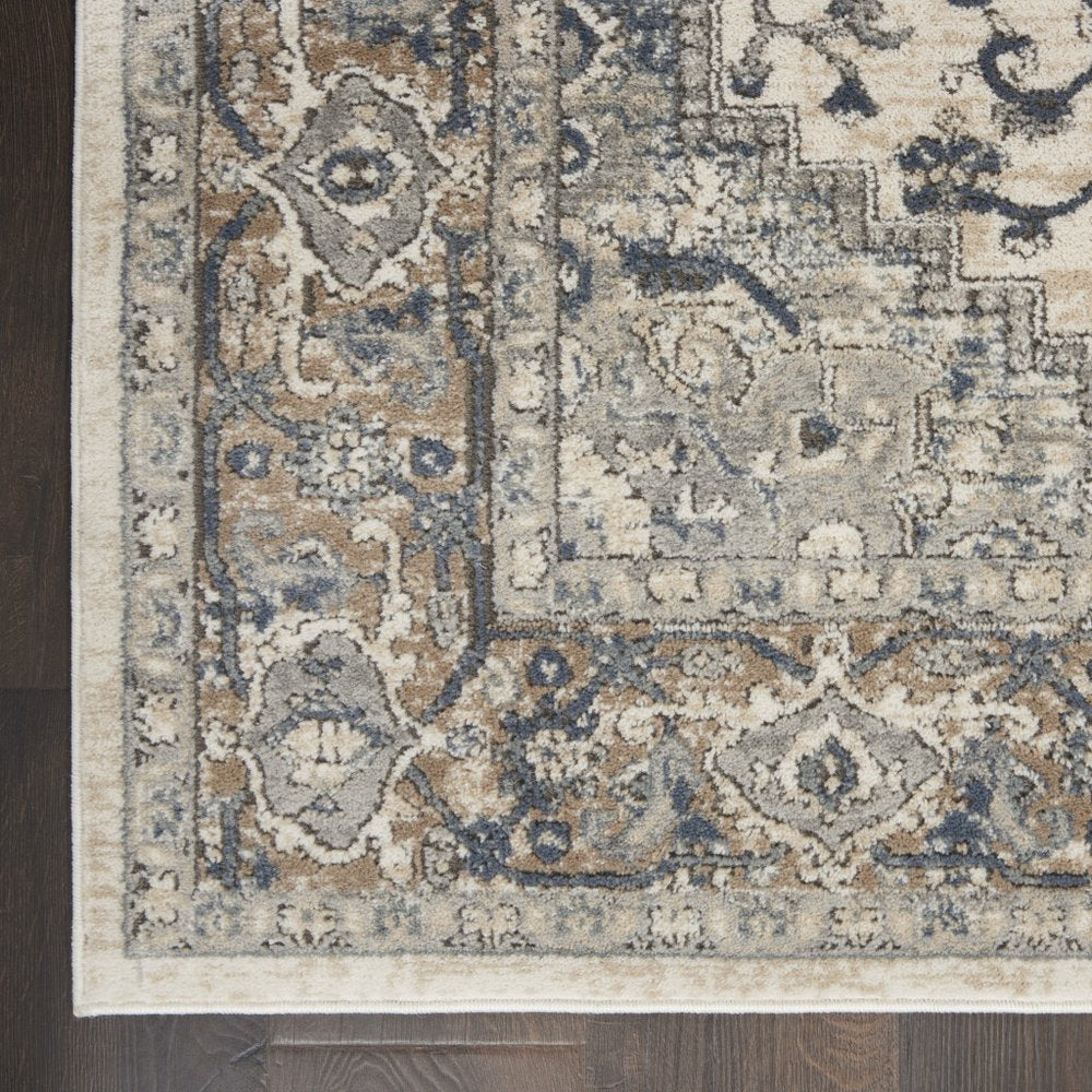 3' X 5' Ivory And Grey Oriental Power Loom Non Skid Area Rug