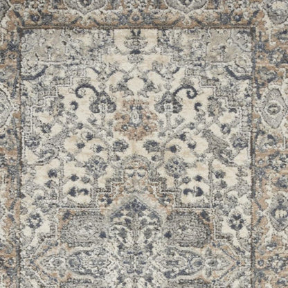 3' X 5' Ivory And Grey Oriental Power Loom Non Skid Area Rug