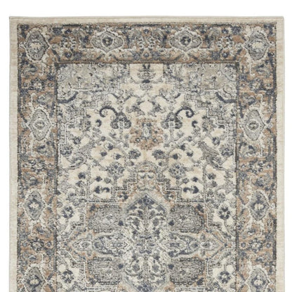 3' X 5' Ivory And Grey Oriental Power Loom Non Skid Area Rug