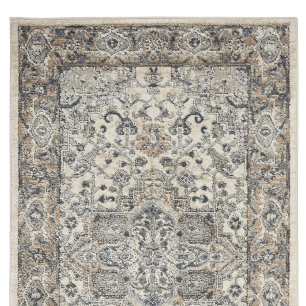 3' X 5' Ivory And Grey Oriental Power Loom Non Skid Area Rug