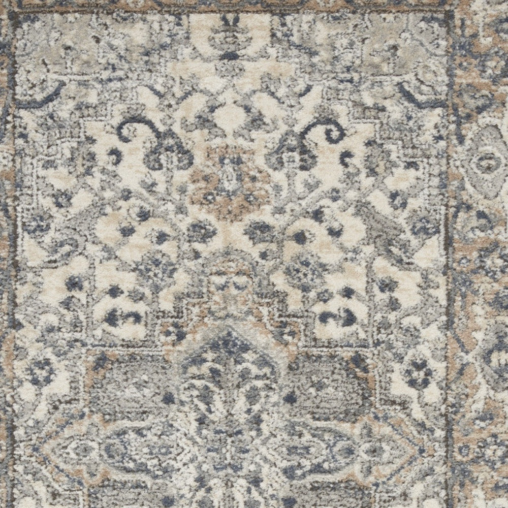 3' X 5' Ivory And Grey Oriental Power Loom Non Skid Area Rug