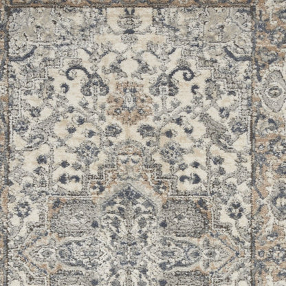 3' X 5' Ivory And Grey Oriental Power Loom Non Skid Area Rug
