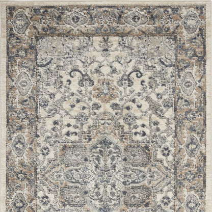 3' X 5' Ivory And Grey Oriental Power Loom Non Skid Area Rug