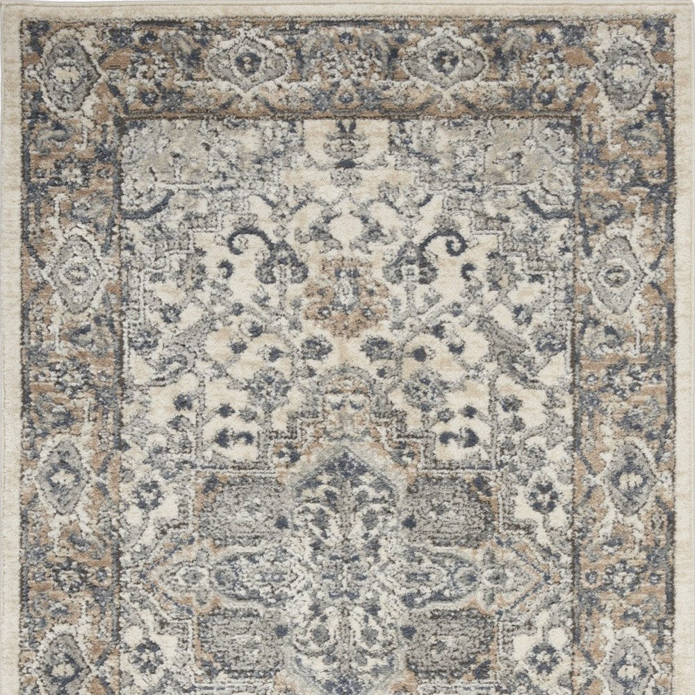 3' X 5' Ivory And Grey Oriental Power Loom Non Skid Area Rug