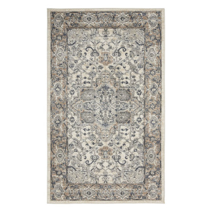 3' X 5' Ivory And Grey Oriental Power Loom Non Skid Area Rug