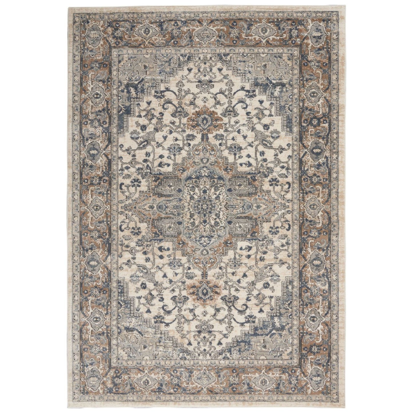 4' X 6' Ivory And Grey Oriental Power Loom Non Skid Area Rug