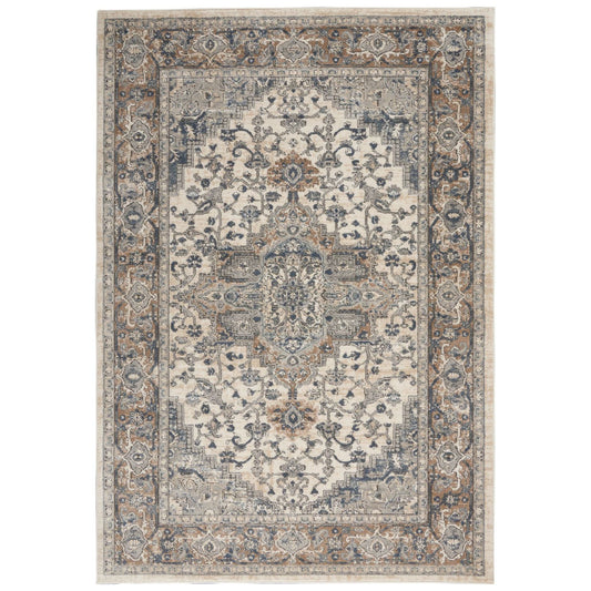 4' X 6' Ivory And Grey Oriental Power Loom Non Skid Area Rug