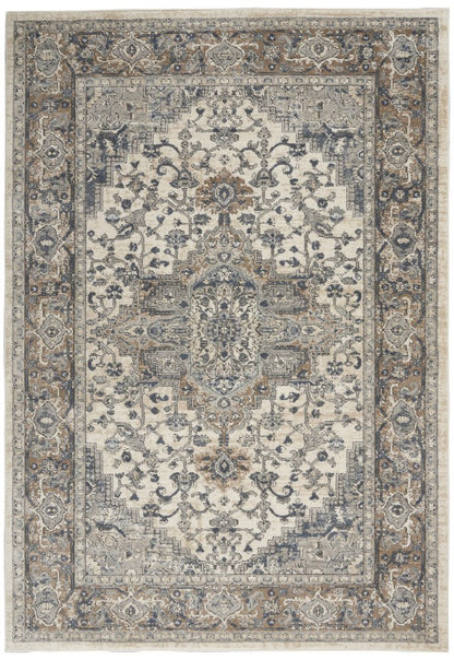 4' X 6' Ivory And Grey Oriental Power Loom Non Skid Area Rug