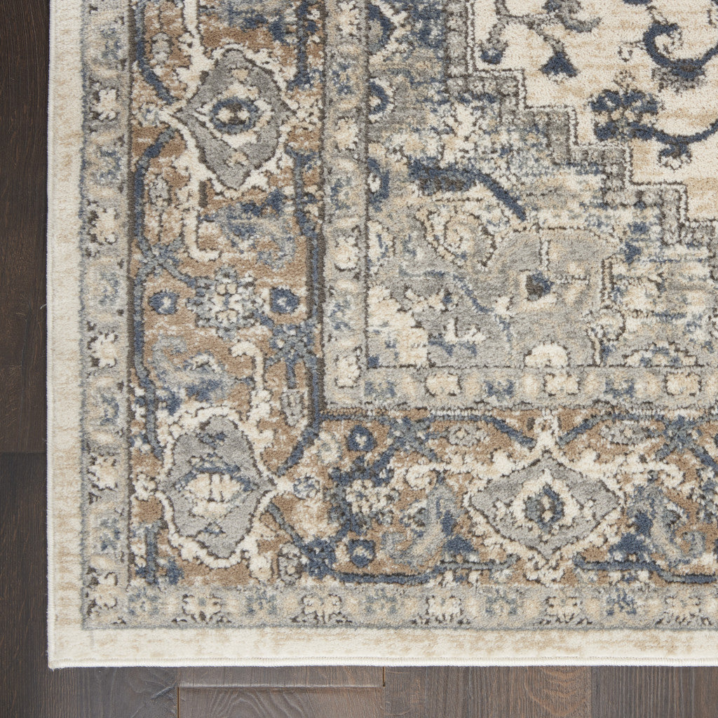 4' X 6' Ivory And Grey Oriental Power Loom Non Skid Area Rug