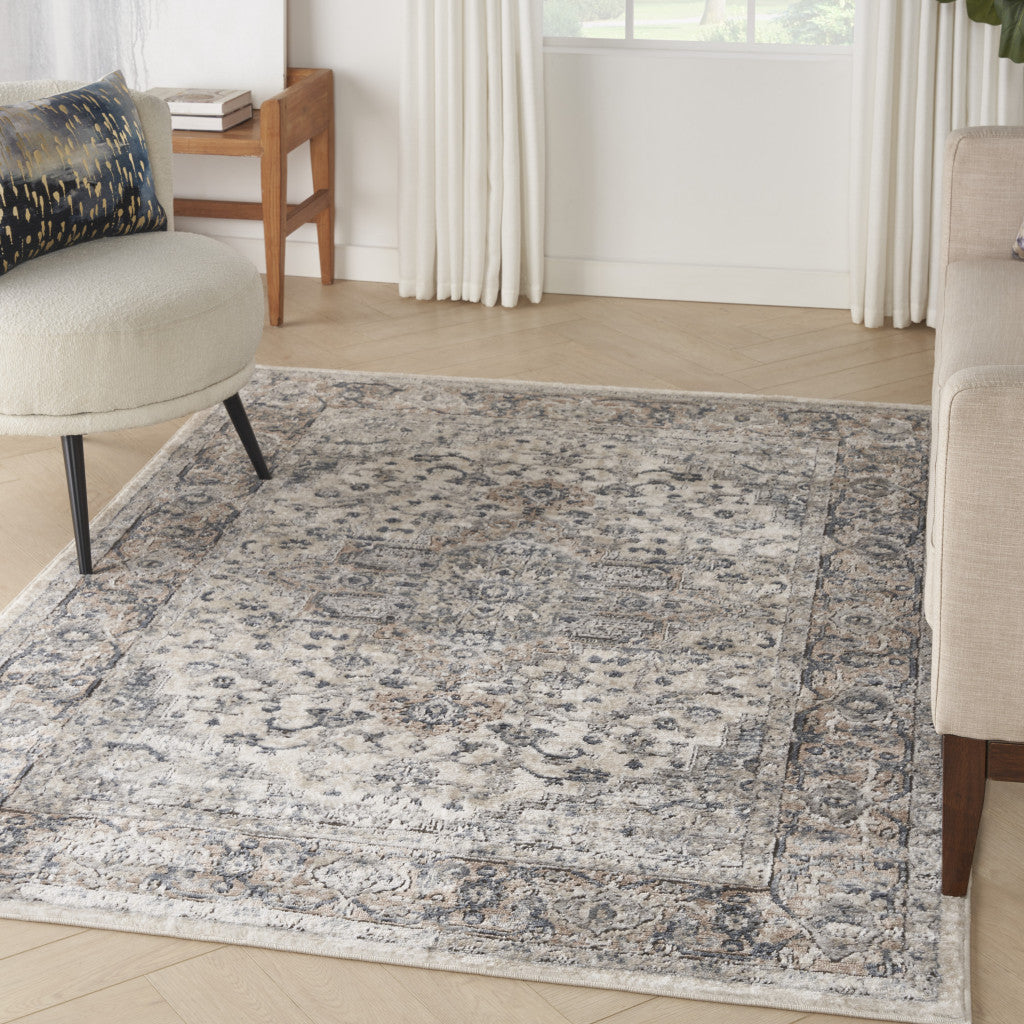 4' X 6' Ivory And Grey Oriental Power Loom Non Skid Area Rug