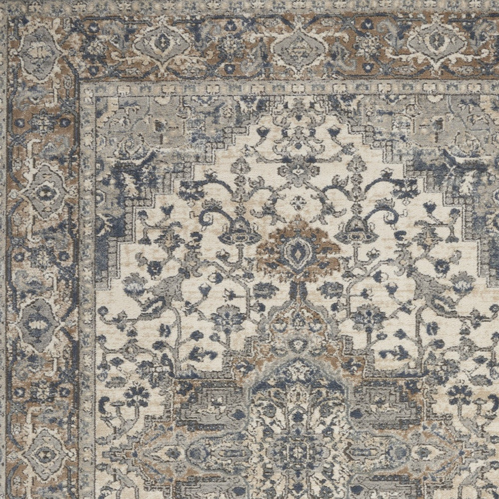 4' X 6' Ivory And Grey Oriental Power Loom Non Skid Area Rug