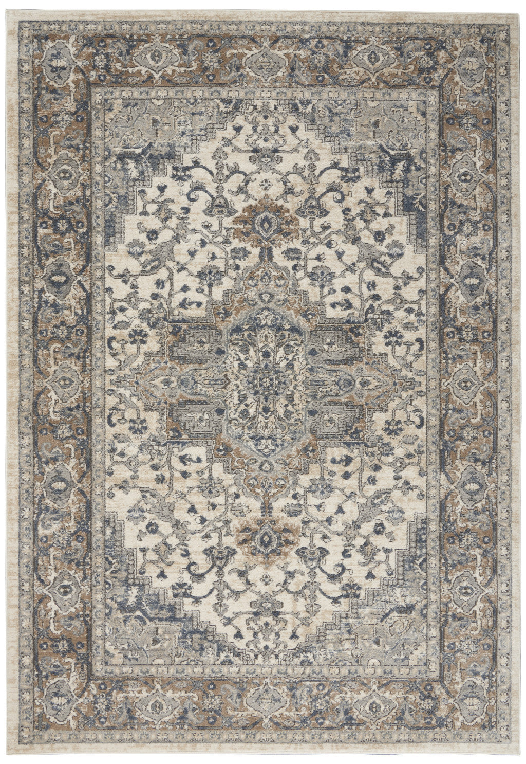 4' X 6' Ivory And Grey Oriental Power Loom Non Skid Area Rug