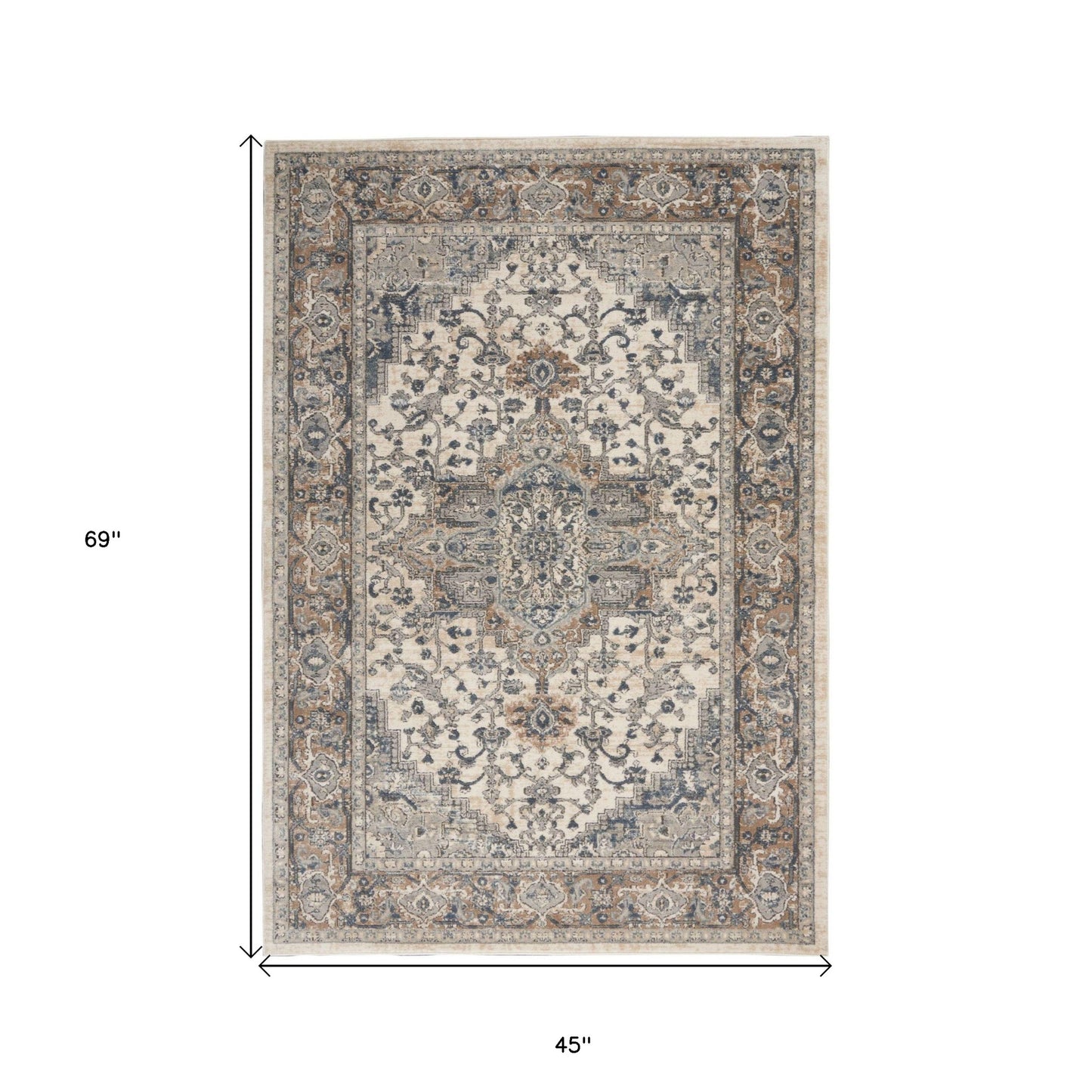 4' X 6' Ivory And Grey Oriental Power Loom Non Skid Area Rug