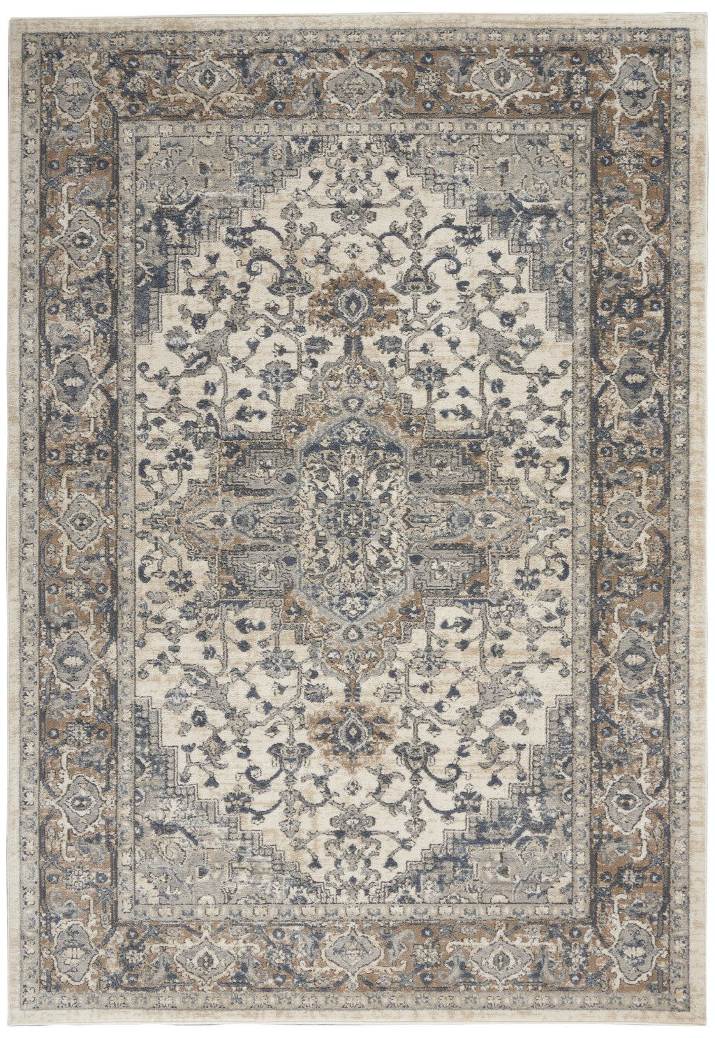 4' X 6' Ivory And Grey Oriental Power Loom Non Skid Area Rug