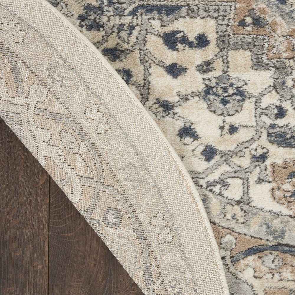 4' Ivory And Gray Oriental Distressed Round Rug