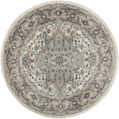 4' Ivory And Gray Oriental Distressed Round Rug