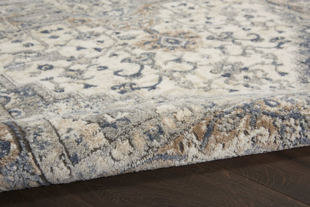 5' X 5' Ivory And Grey Round Oriental Non Skid Area Rug