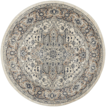 5' X 5' Ivory And Grey Round Oriental Non Skid Area Rug