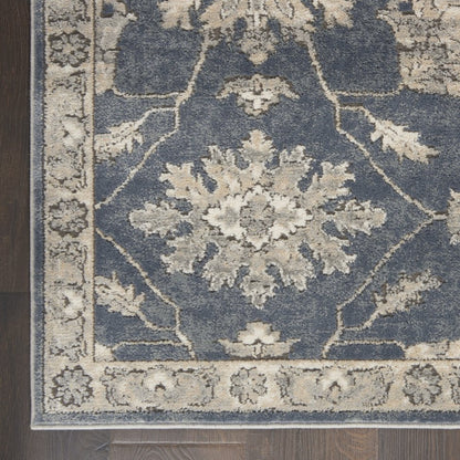 3' X 5' Blue And Beige Oriental Power Loom Non Skid Area Rug