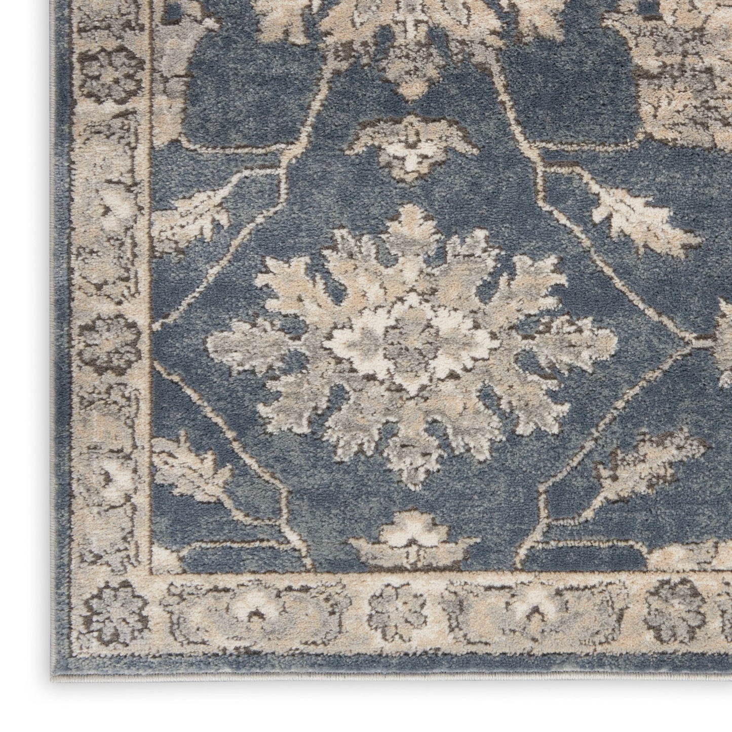 3' X 5' Blue And Beige Oriental Power Loom Non Skid Area Rug