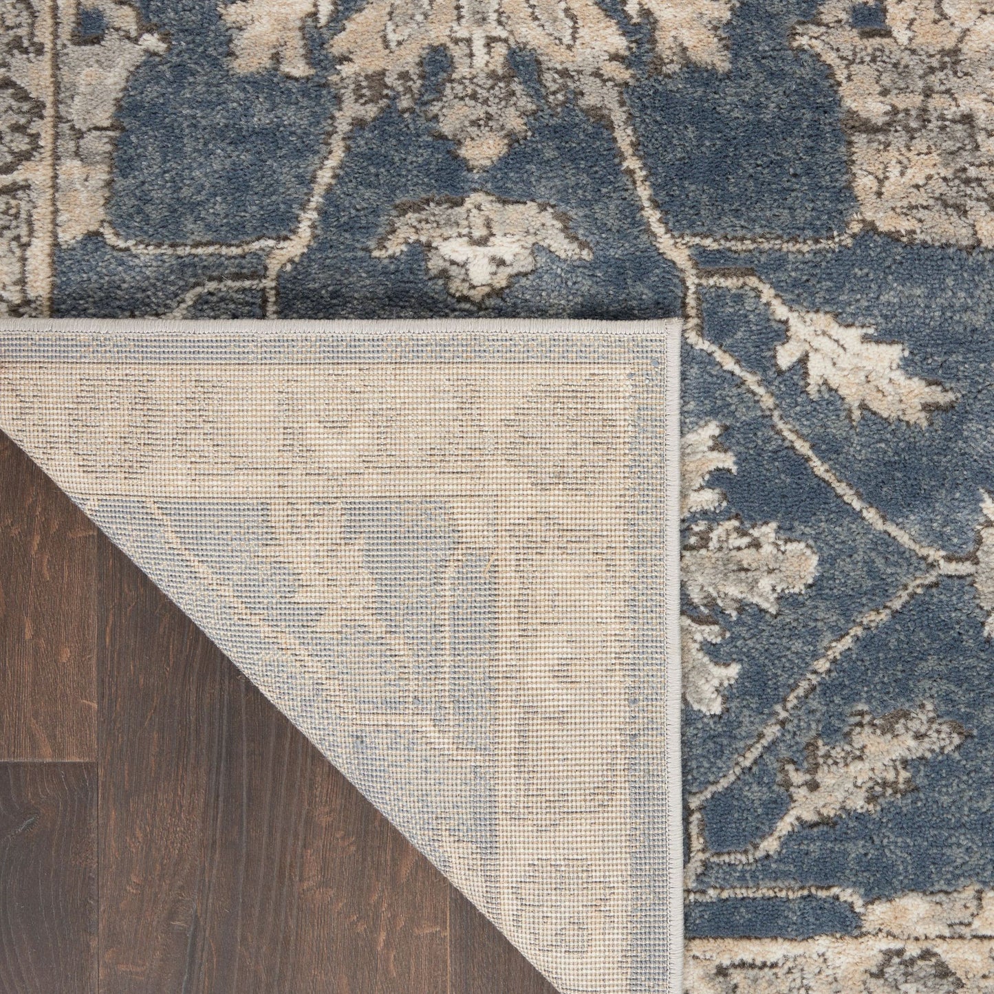 3' X 5' Blue And Beige Oriental Power Loom Non Skid Area Rug