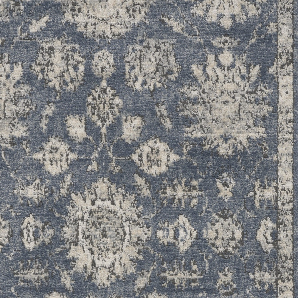 3' X 5' Blue And Beige Oriental Power Loom Non Skid Area Rug