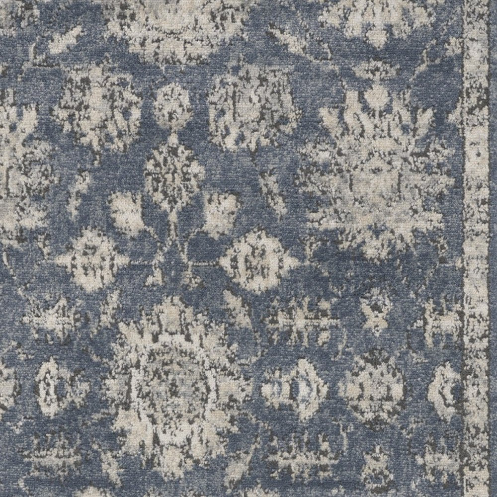 3' X 5' Blue And Beige Oriental Power Loom Non Skid Area Rug