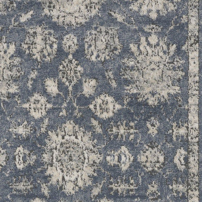 3' X 5' Blue And Beige Oriental Power Loom Non Skid Area Rug