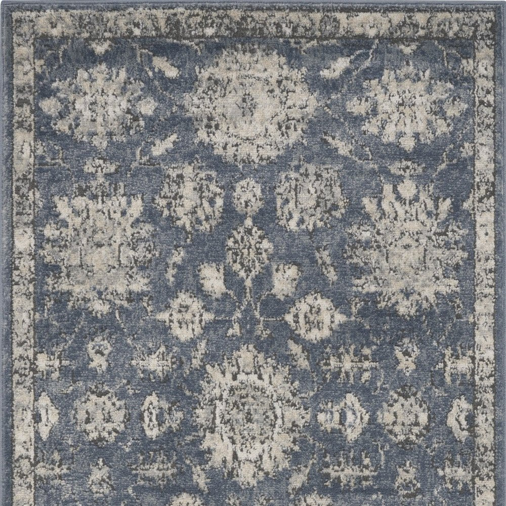 3' X 5' Blue And Beige Oriental Power Loom Non Skid Area Rug