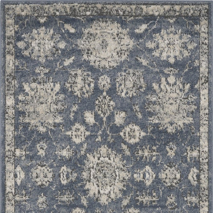 3' X 5' Blue And Beige Oriental Power Loom Non Skid Area Rug
