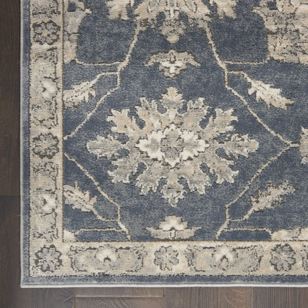 2' X 4' Blue And Beige Oriental Distressed Area Rug