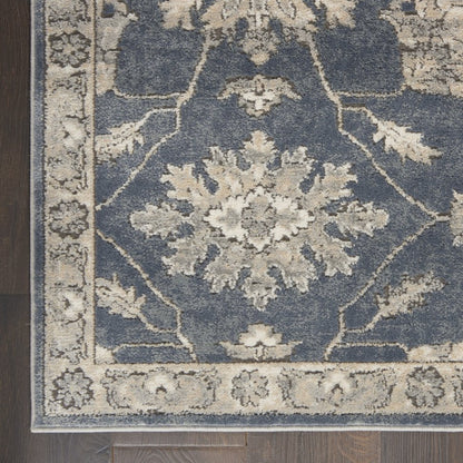 2' X 4' Blue And Beige Oriental Distressed Area Rug