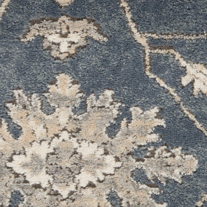2' X 4' Blue And Beige Oriental Distressed Area Rug