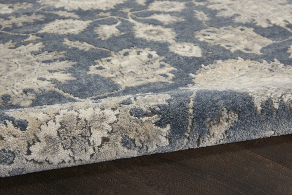 2' X 4' Blue And Beige Oriental Distressed Area Rug