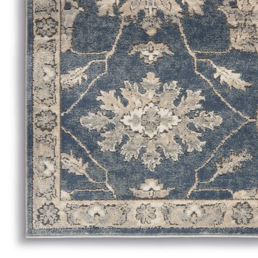2' X 4' Blue And Beige Oriental Distressed Area Rug