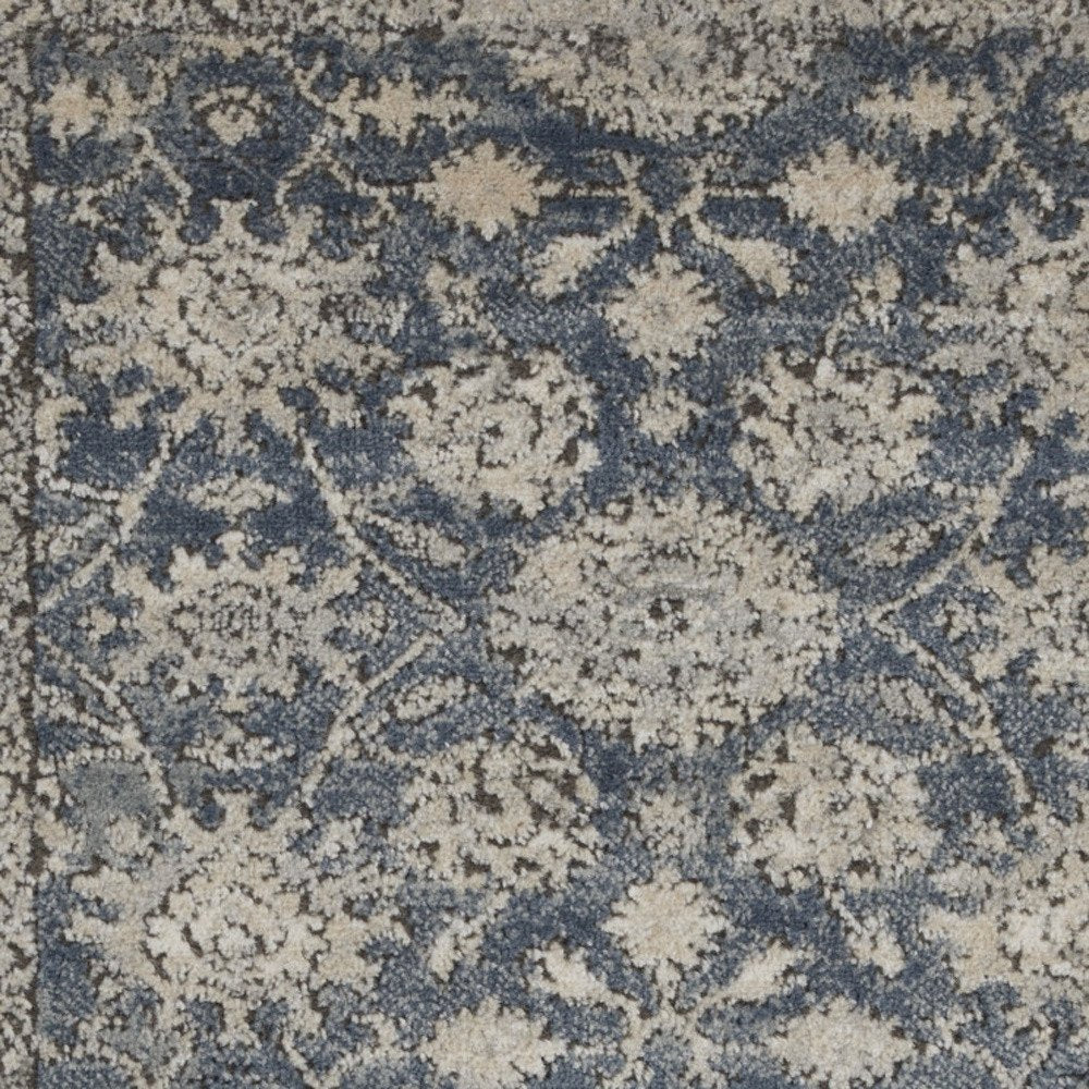 2' X 4' Blue And Beige Oriental Distressed Area Rug
