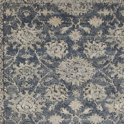 2' X 4' Blue And Beige Oriental Distressed Area Rug
