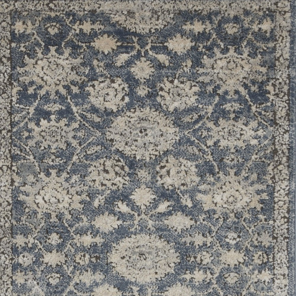 2' X 4' Blue And Beige Oriental Distressed Area Rug