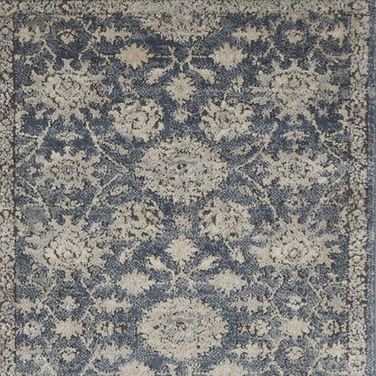 2' X 4' Blue And Beige Oriental Distressed Area Rug