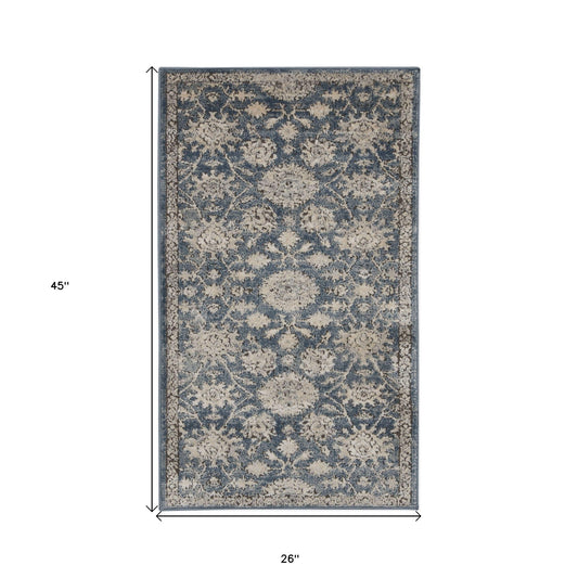 2' X 4' Blue And Beige Oriental Non Skid Area Rug