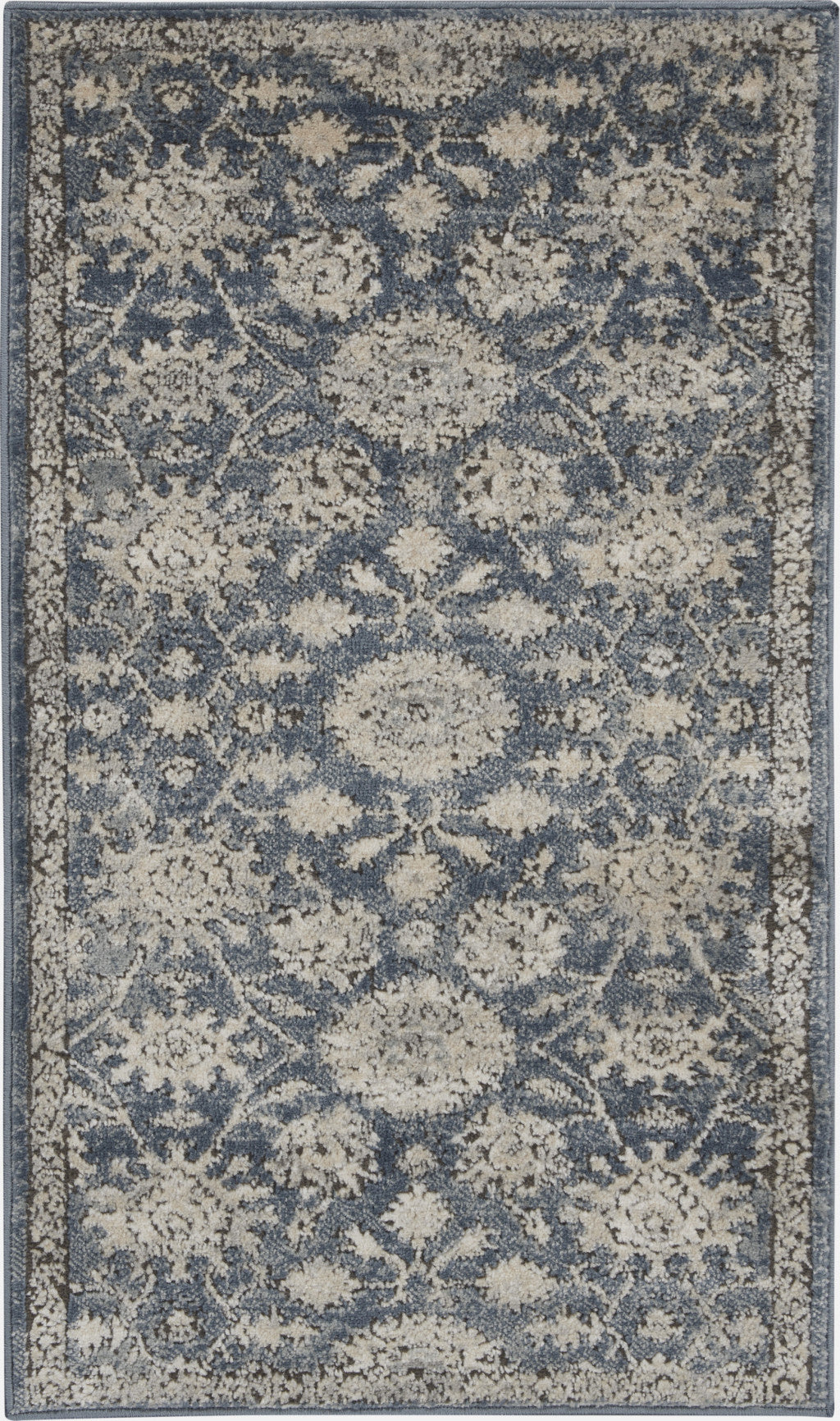 2' X 4' Blue And Beige Oriental Non Skid Area Rug