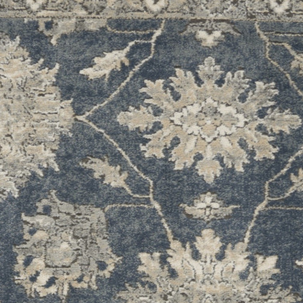 4' X 6' Blue and Beige Oriental Power Loom Non Skid Area Rug